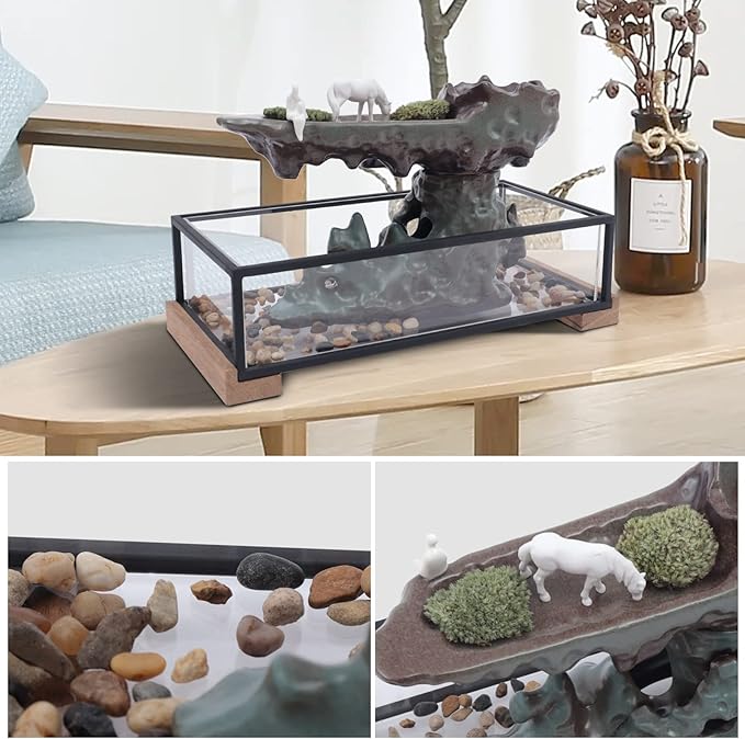Zen Meditation Fountain Decoration,Desktop Waterfall Waterfall Fountain Rockery Meditation Set with Pump,Ceramic Tabletop Fountain,Indoor Zen Relaxing Tools for Home,Office,Living Room - Bloomnest