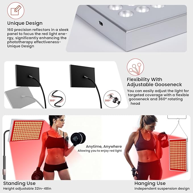 SAVILER® Red Light Therapy for Face & Body, 160 Dual-Wavelength LEDs Red Light Lamp Panel with Stand, 660nm 850nm Near Infrared Redlight Therapy Device for Home Skin Muscle