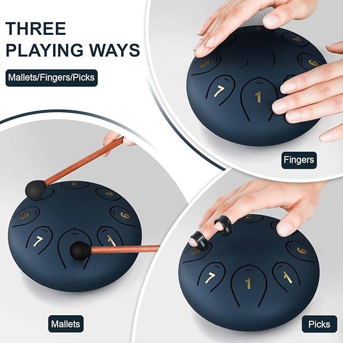 Steel Tongue Drum 6 Inch 8 Notes, Rain Drums for Outside C major, Hang Instrument, Handpan for Kids, Ethereal Hand Pan for Meditation Yoga Musical Education, Navy Blue - Bloomnest