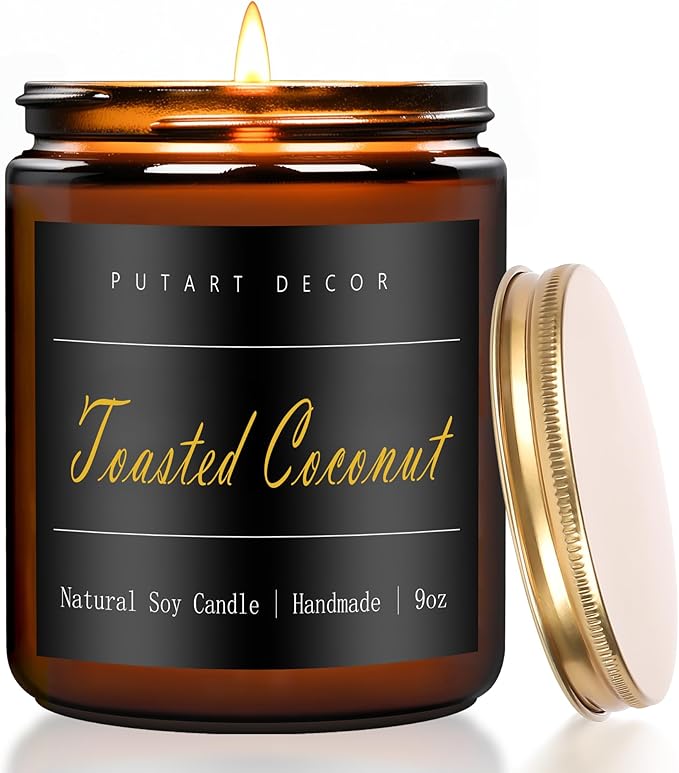 Toasted Coconut Candles for Home Scented, Natural Soy Aromatherapy Non Toxic Candles with Long Lasting Fragrance & Clean Burn, Luxury Jar Candle Gift for Women, Men, Home Decoration 9oz - Bloomnest