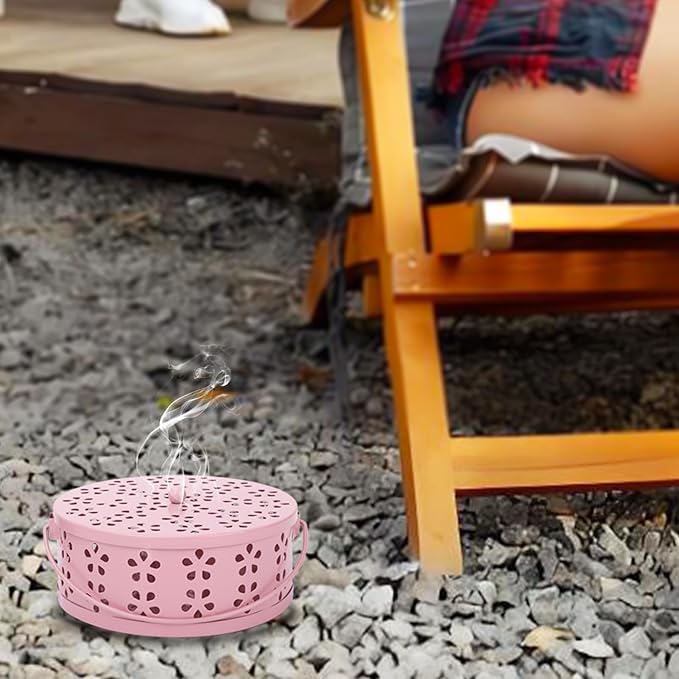 Spiral Coil Incense Burner Holder Home Outdoor Citronella Incense Coil Holder with Handle (Pink) - Bloomnest