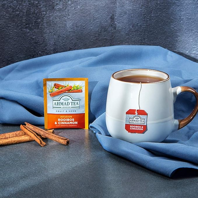 Ahmad Tea Herbal Tea, Rooibos & Cinnamon Teabags, 20 ct (Pack of 2) - Decaffeinated & Sugar-Free - Bloomnest
