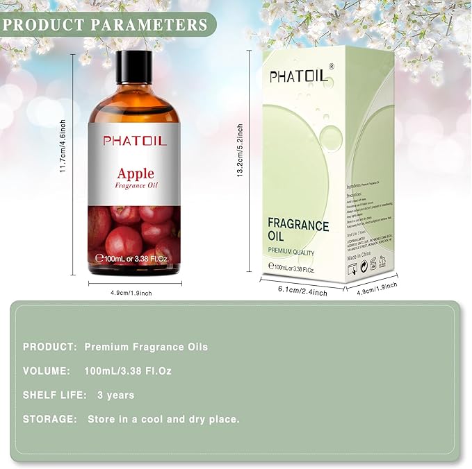 PHATOIL 3.38FL.OZ Apple Fragrance Oils for Aromatherapy, Essential Oils for Diffusers for Home, Perfect for Diffuser, Yoga, Skin Care, DIY Candle and Soap Making - 100ml - Bloomnest