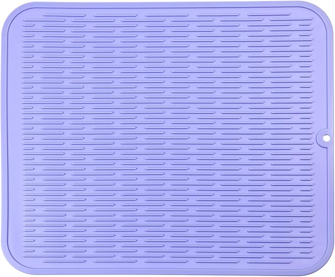 Silicone Dish Drying Mat for Multiple Usage,Easy clean,Eco-friendly,Heat-resistant Silicone Mat for Kitchen Counter or Sink,Refrigerator or Drawer Liner Light Purple XL 18 inches x 16 inches - Bloomnest