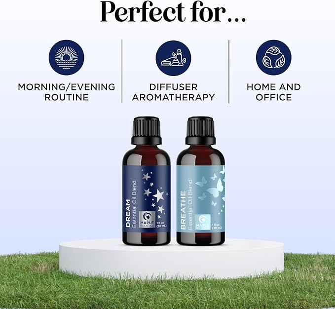 Aromatherapy Essential Oil Blends for Diffusers - Diffuser Essential Oil Set with Dream Essential Oil Blend and Breathe Essential Oil Blend - 100% Pure Must Have Aromatherapy Oils - 1 Fl Oz Each - Bloomnest