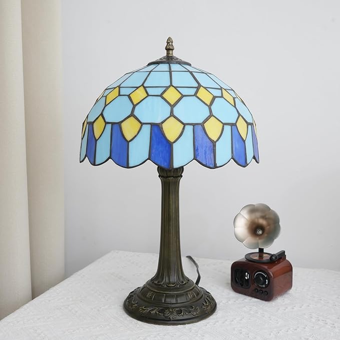 Tiffany Lamp Modern Design Blue Mediterranean Style Stained Glass Lamps Coastal Beach Theme Living Room Office Hotel Bar Kitchen Restaurant Bedroom Bedside Gift Home Decor 12X19 Inch end Table Lamp - Bloomnest