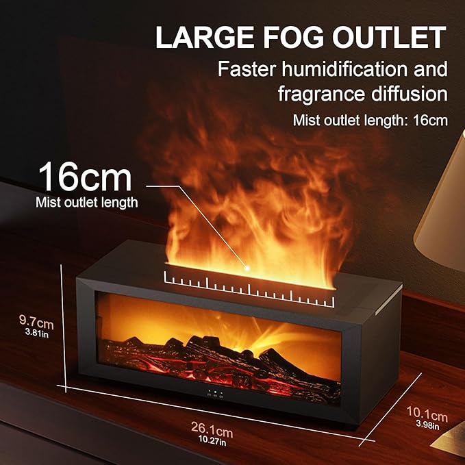 Essential Oil Diffuser, Fireplace Flame Aromatherapy Diffuser with 7 Colors Light, Oil Diffuser, Humidifier, Aroma Diffusers for Home, Office, Yoga, Timer & Waterless Auto Off - Bloomnest