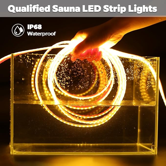 SuperlightingLED DC24V Warm Amber Gold Sauna LED Tape Light 2000K, 5m 16.4ft Long Dense 600 LEDs Flexible Customizable High-Heat Resistant LED Strip Lights IP68 Submersible (Amber Gold) Bloomnest