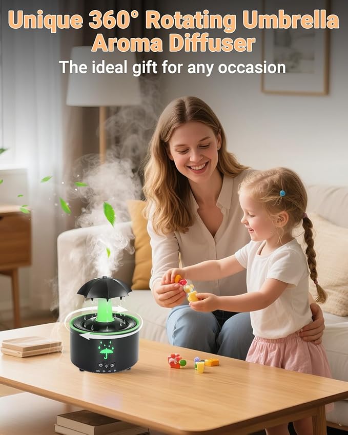 Aesthetic 2-in-1 Humidifier Oil Diffuser with Rotating Raindrop & 7 LED Mood Lights,Cool Mist Humidifier Quiet Variable Mist for up to 24 Hrs,Easy to Fill & Clean, Auto Shut-Off - Bloomnest