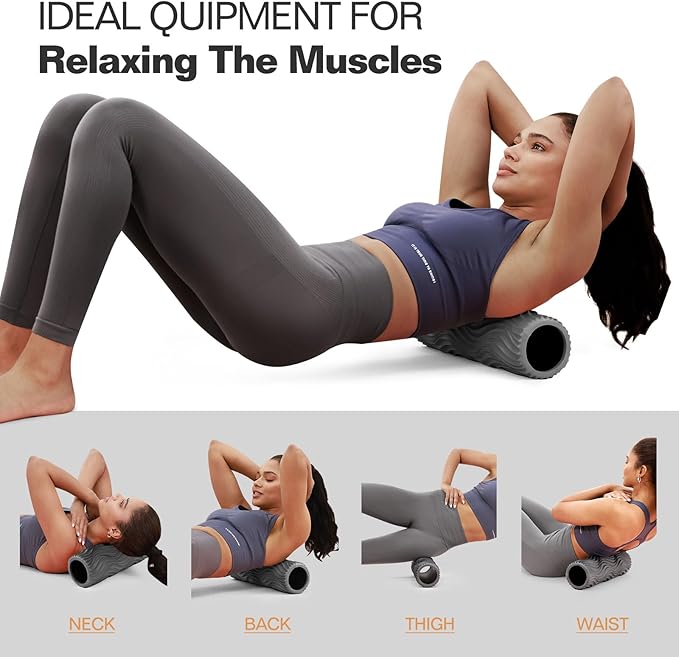 Foam Roller, Deep Tissue Massage Muscle Roller Back Roller Foam with Wave Texture - Back Pain Relief & Physical Therapy, Fitness Foam Roller for Pilates, Yoga (Grey) - Bloomnest