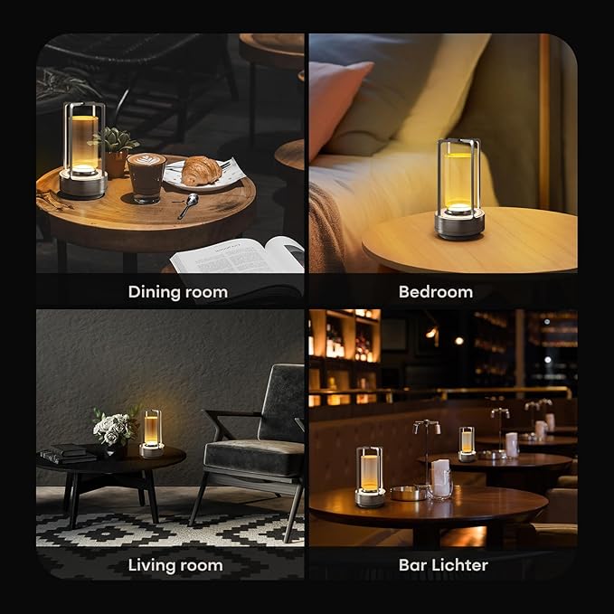 Portable Metal Table Lamp for Indoor/Outdoor ,Rechargeable Cordless LED Lamp, 3-Colour Infinitely Dimming Battery Powered Small Desk Lamp, Restaurant/Bedroom/Bar/Coffee/Camping Light (Sliver Set of 2) - Bloomnest