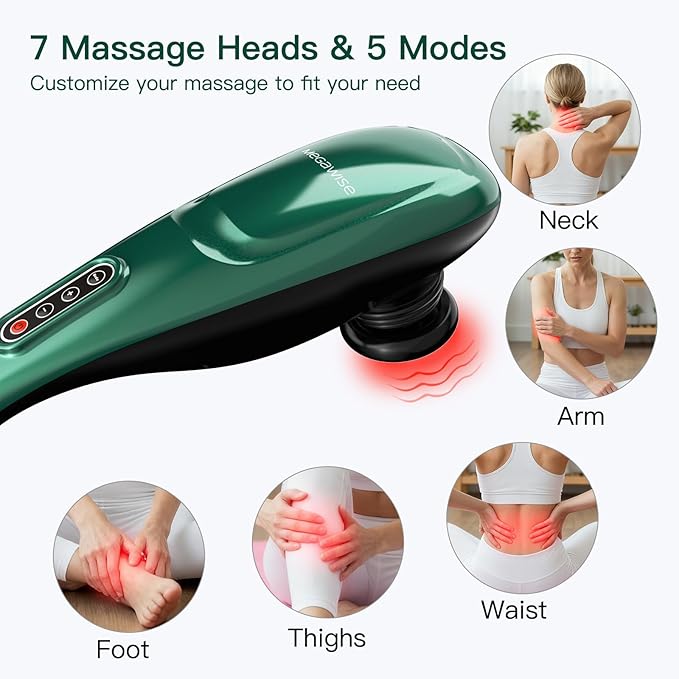 Handheld Back Massager | Deep Tissue Percussion Massage for Back, Neck, Shoulders, Waist and Legs (dark green) - Bloomnest