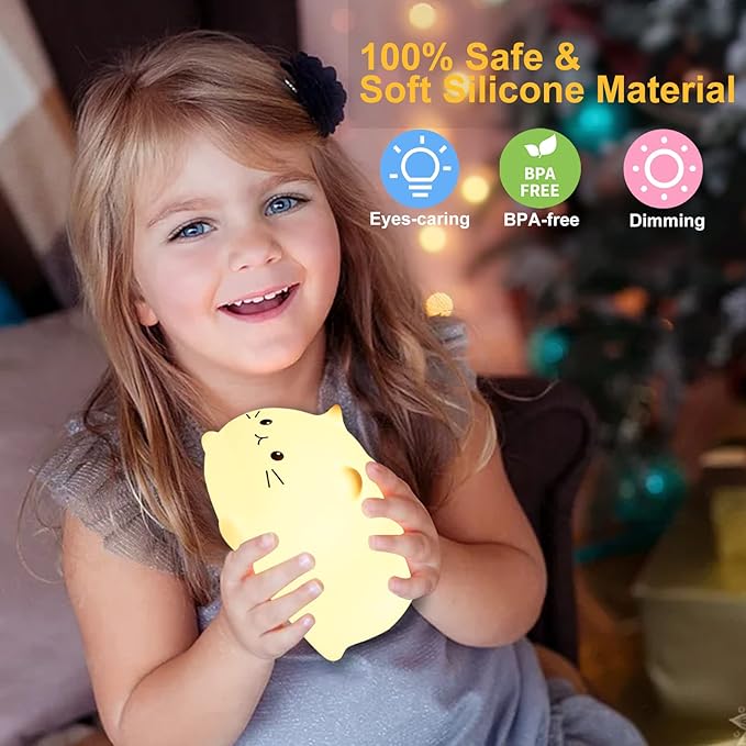 Tremdwoto Cat Night Light for Kids,Cute Colorful Night Light Baby Girl Squishy Night Lights Lamp 3 Hour Timer Kitty Light USB Rechargeable Nursery Lamp Nightlight ，Gifts for Boys and Girls - Bloomnest