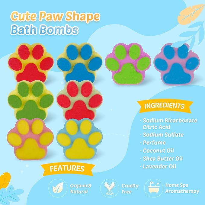 Bath Bombs for Kids with Surprise Inside, 40 Large Number Pack Paw Shape Bath Bombs Gift Set, Natural Organic Kids Bubble Bath Fizzy for Girls Boys with Bath Toys Inside - Bloomnest