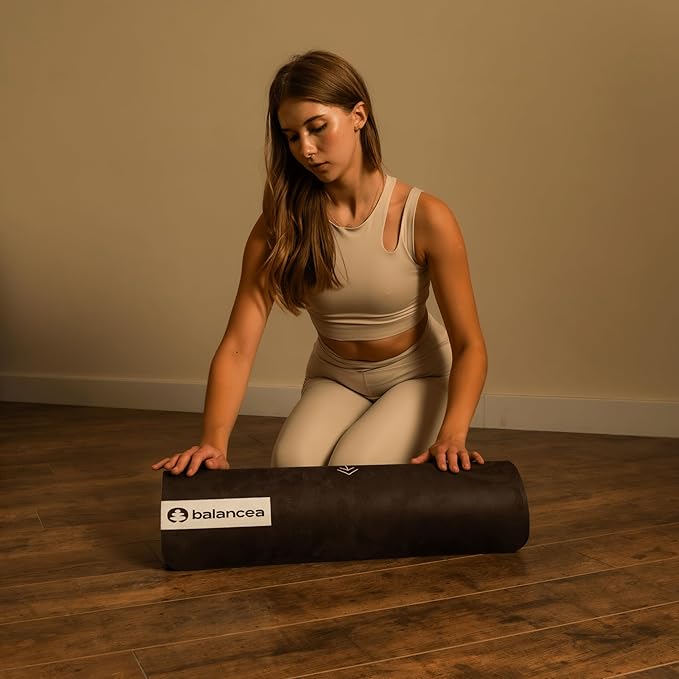 Yoga Mat With Strap 5mm Non Slip Suede & TPE - Beige Eco-Friendly Fitness & Exercise Mat for Home Gym, Pilates, Hot Yoga, and Meditation - Lightweight Durable 72 x 24 inch Workout Mat for Women, Men - Bloomnest