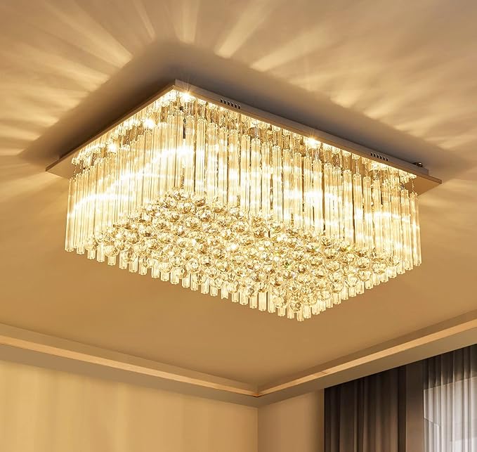 Saint Mossi 12-Lights Modern Chandelier Lamp K9 Crystal Chandelier Light Fixture,Modern Flush Mount Ceiling Light Fixture Raindrop Chandelier for Bedroom,Dining Room,Livingroom,L32 x W22 x H10 - Bloomnest