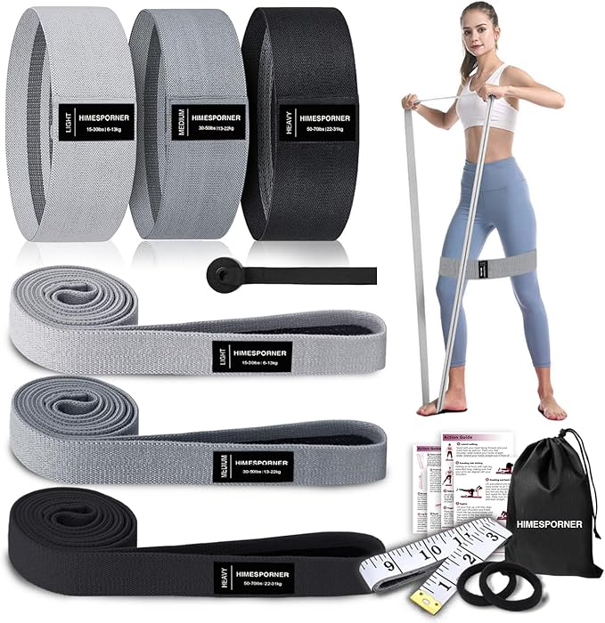 9 PCS Fabric Resistance Bands Set for Working Out, Non-Slip Exercise Booty Bands for Women & Men Leg and Glutes with Hair Ties and Tape Measure - for Home Gym Workout, Yoga, Pilates - Bloomnest