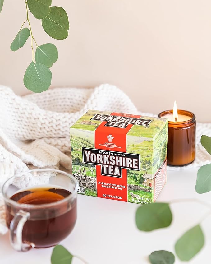 Yorkshire Tea, Red, Black Tea, Pillow Tea Bags, 80 Count (Pack of 1), Refreshing, Satisfying, and Strong, Classic British Breakfast Blend, Caffeinated, Enjoy Hot or Iced, 80 Teabags - Bloomnest