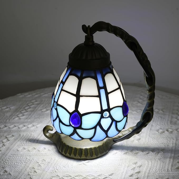 Blue Butterfly Tiffany Lamp Small Stained Glass Accent Night Light Retro Unique Nightstand Light Mini Bedside Table Lamp for Home Decor Bedroom Living Room Boys Girls Christmas Gifts - Bloomnest