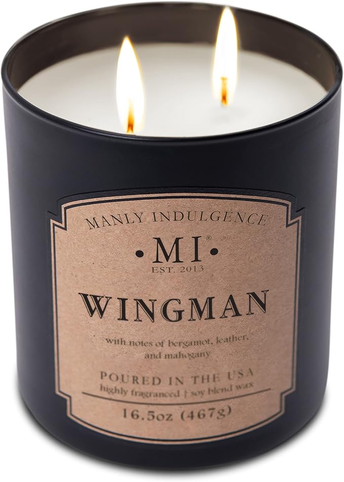 Manly Indulgence Wingman Scented Candles for Men, 2 Wick, 16.5 oz, Premium Soy Blend Wax, 60H Burn, Candles for Home Scented - Made in The USA - Bloomnest