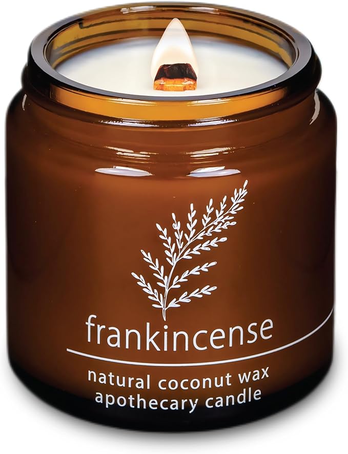 Hemlock Park Crackling Wood Wick Candle Handcrafted with Natural Coconut Wax (Small 4 oz, Frankincense) - Bloomnest