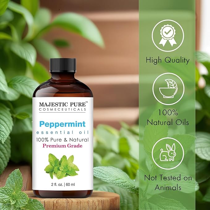 Majestic Pure Peppermint Essential Oil with Glass Dropper - 2 Fl Oz - 100% Pure and Natural Peppermint Oil - Premium Grade Essential Oils for Diffuser, Aromatherapy, Soap and Candle Making - Bloomnest