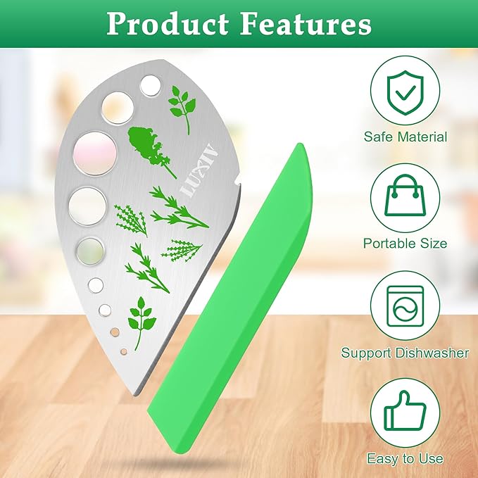 Herb Stripper 9 holes, Luxiv Stainless Steel Kitchen Herb Stripping Tool Loose Leaf Kale Razor Metal Leaf Pealer for Kale, Chard, Collard Greens, Thyme, Basil, Rosemary - Bloomnest