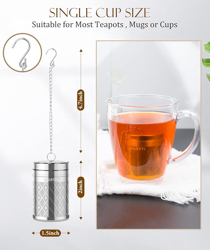 Tea Infuser (1 Pack), Extra Fine Mesh Loose Leaf Tea Steeper with Diamond Pattern & Extended Long Chain, 18/8 Stainless Steel Tea Ball Strainer for Brewing All Kinds of Tea - Bloomnest