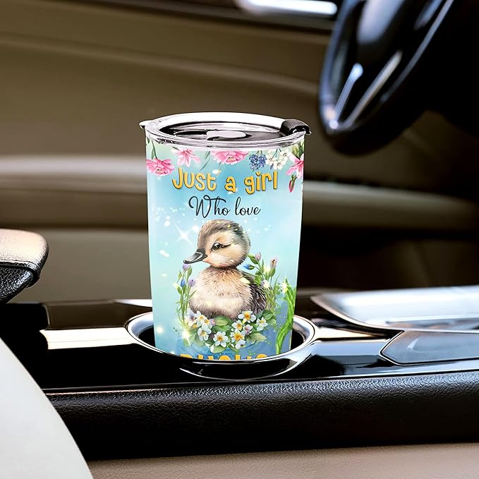WAZONE Personalized Tumbler Just A Girl Who Loves Ducks Flower Cute Animal Print Stainless Steel Insulated 20oz 30oz Coffee Cups With Lid Customized Name Birthday Christmas Gifts For Girls - Bloomnest