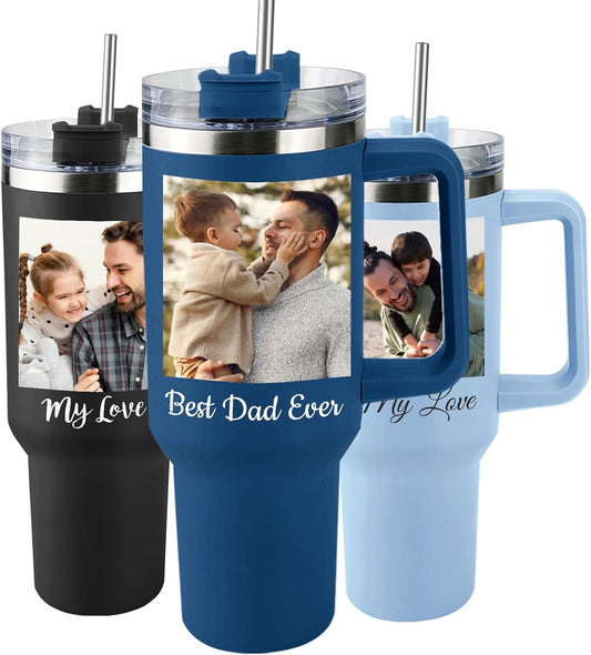 Custom Dad Tumbler with Kids Names, Personalized 40 Oz Tumbler with Handle and Straw, Personalized Birthday Gifts for Dad Husband
