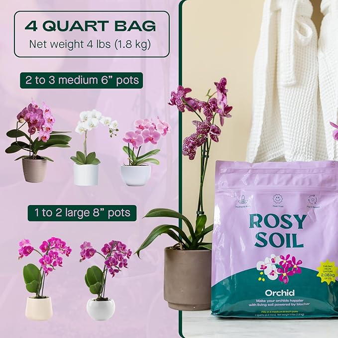 Rosy Soil Orchid Soil Potting Mix - Superior Aeration & Drainage for Orchids - Peat-Free, Microbially Active Biochar Powered Soil for Orchid Plants - Ideal for Indoor Gardening - 4 Quarts - Bloomnest