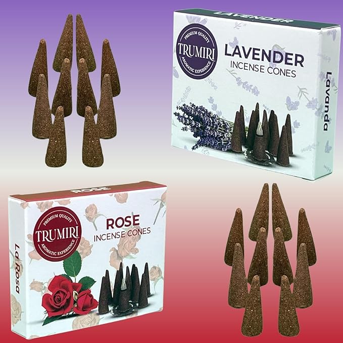 TRUMIRI Incense Cones - Combo Pack of 20 Cone Incense - 10 Rose + 10 Lavender - Insence Cones - Incense Cones Scented - Cone Incense Scents - Insense Cones - Incent Cone TRUMIRI