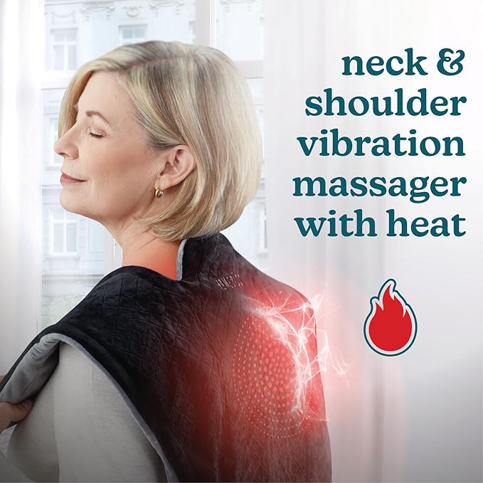 Homedics Heating Pad, Duel Intensity Vibrating Heated Neck & Shoulder Massage Wrap to Aid & Rejuvenate Sore and Tired Muscles, Black - Bloomnest
