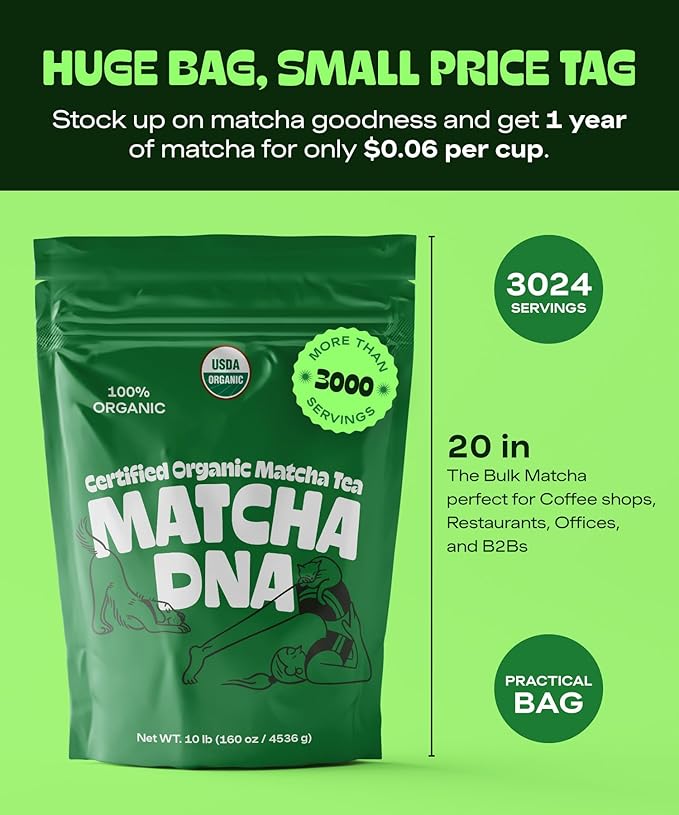 MATCHA DNA Certified Organic Matcha Green Tea Powder (160 oz BAG) - Bloomnest