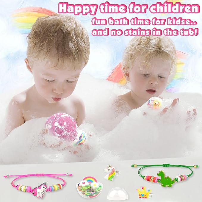 Bath Bombs for Kids with Surprise Inside 6 Large Organic Bubble Kids Bath Bomb with Bracelets and Rings Toys Safe and Natural bathbombs Easter Gifts for 4 5 6 7 8 9 Years Old Girls Birthday Christmas - Bloomnest