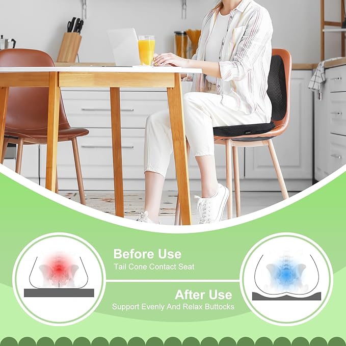 Air Fiber Office Chair Cushion - Ergonomic Seat Cushion for Orthopedic Coccyx, Relief Hip & Back Support - Doctor Recommended Cushion for Long Sitting Worker Driver & Handicapped (Dark Gray) - Bloomnest