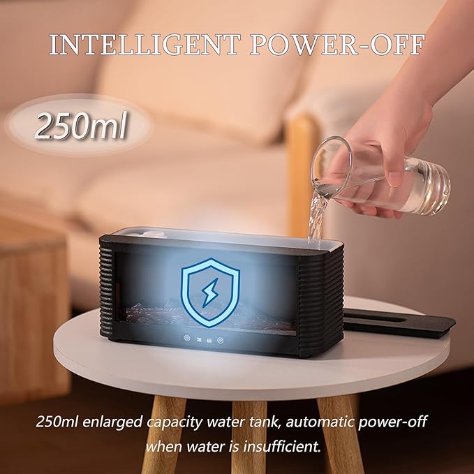 2026 Upgraded 9 Color Flame Fireplace Aroma Essential Oil Diffuser,250ml USB Desktop Noiseless Cool Mist Humidifier with Timer Auto-Off Protection for Home,Office, Gift (Black) - Bloomnest