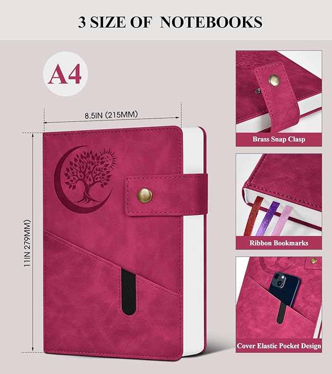 365 Page Thick Lined Journal Notebook for Men Women, A4 Large Leather Journals for Writing, Hardcover Notebooks for Work, School, Note Taking, Business, Travel Diary, College Ruled 8.5" x 11" - Bloomnest