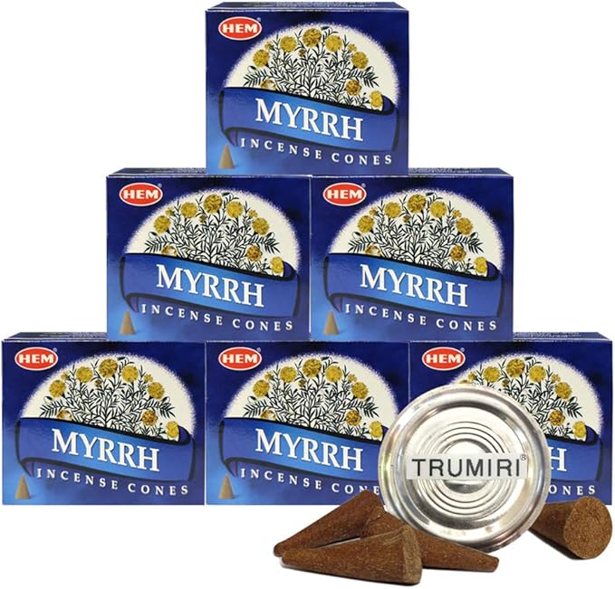 TRUMIRI Incense Cone Holder Bundle with Hem Incense Cones - Pack of 6 (Approx 60 Cones) TRUMIRI
