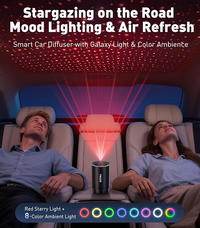 Smart Car Air Freshener, Car Air Freshener Diffuser with Starry Sky Projection and 50ml Perfume, Auto On/Off Intelligent, 3 Mode Adjustable Rechargeable Aroma Diffuser, Cologne - Bloomnest