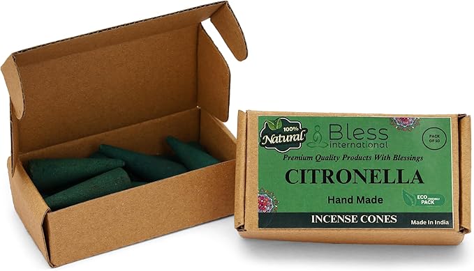 Bless International Citronella 100%-Natural-Incense-Cones Handmade-Hand-Dipped Organic-Chemicals-Free for-Purification-Relaxation-Positivity-Yoga-Meditation The-Best-scents (10 Count) BlessInternational