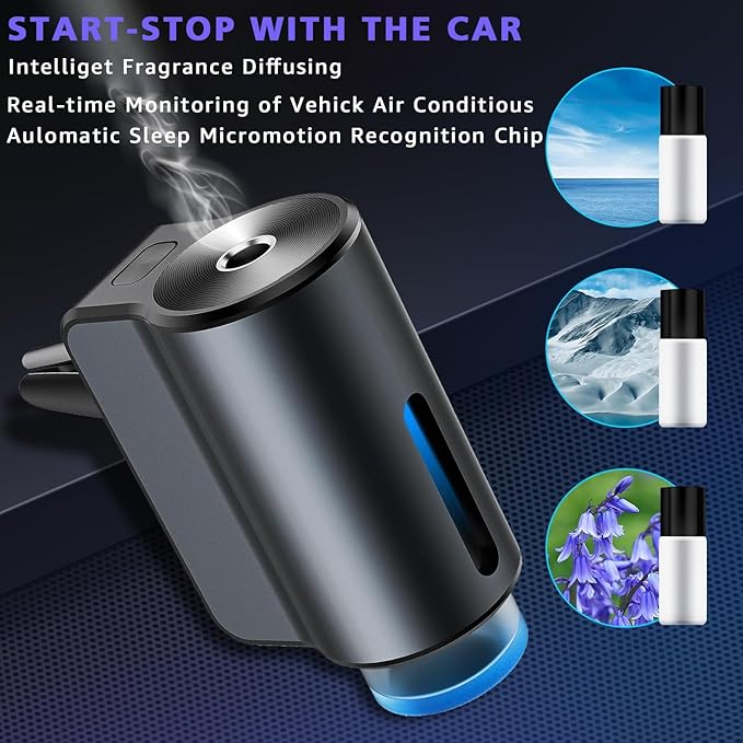 Smart Car Air Freshener, 3 Levels of Adjustable Intensity, Aroma Rechargeable Aroma Diffuser, Adjustable Aroma Diffuser, 220mAh Built-in， Fresh+Intense+Ocean Perfume - Bloomnest