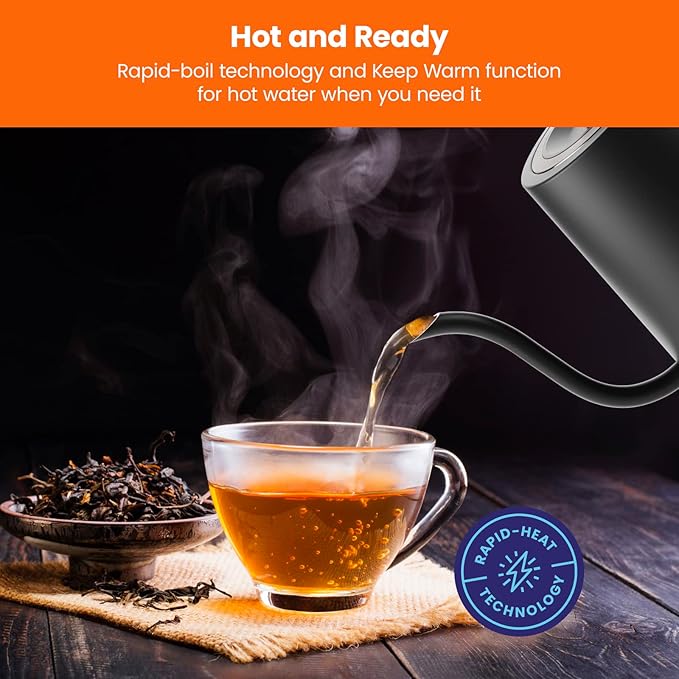 Chefman TrueTemp Precision Control Gooseneck Kettle, Internal Custom Temperature Control and 6 One-Touch Presets, Boil-Dry Protection Auto Shut-Off for Safety, For Pour Over Coffee and Tea, Black - Bloomnest