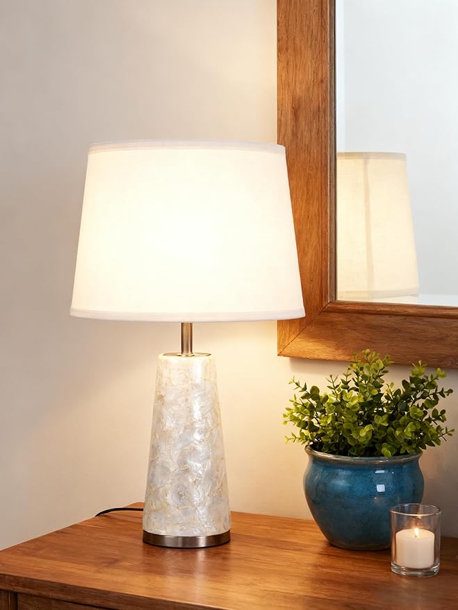 Coastal Table Lamps for Bedroom Nightstand Set of 2, Touch Control Ocean Beach Nautical Seashell Lamp, Modern Sea Shell Bedside Night Stands Light for Beachy Cottage Farmhouse Decor (Silver) - Bloomnest