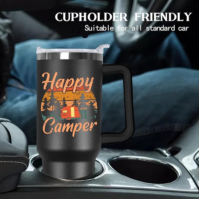 Ceovfoi Camper Tumbler with Handle,40 oz Camping Tumbler with Handle Lid and Straw,Camping Coffee Mug Cup Vacuum Insulated Travel Tumbler with Handle Lid and Straw,Rv Camping Essentials Accessories - Bloomnest