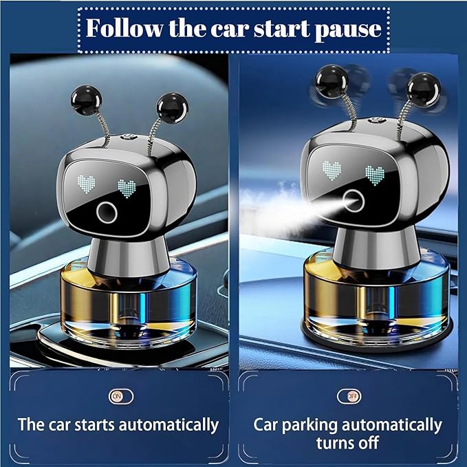 Robot Intelligent Aromatherapy Machine, Smart Cute Robot Car Air Freshener - Fine Spray/Fillable/Four-Gear Adjustment/Vibration Sensing/On-Off/Large Capacity Long-Lasting Fragrance/Gray-V2(Osmanthus) - Bloomnest