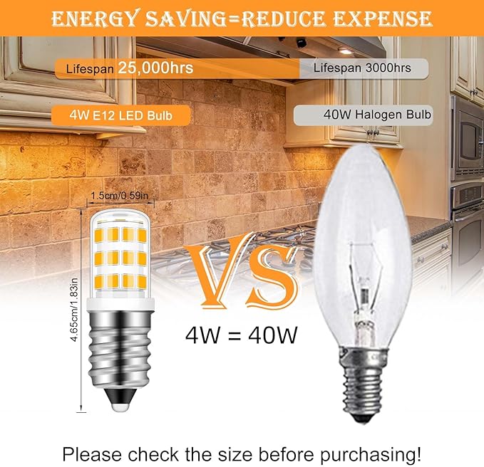 E12 LED Bulb 40w Replacement LED Candelabra Bulbs C7,Type B Candelabra Base 3000K Warm White, E12 4W LED Light Bulbs for Ceiling Fan Pendant Lighting Salt Lamp,Non-Dimmable,2 Pack - Bloomnest