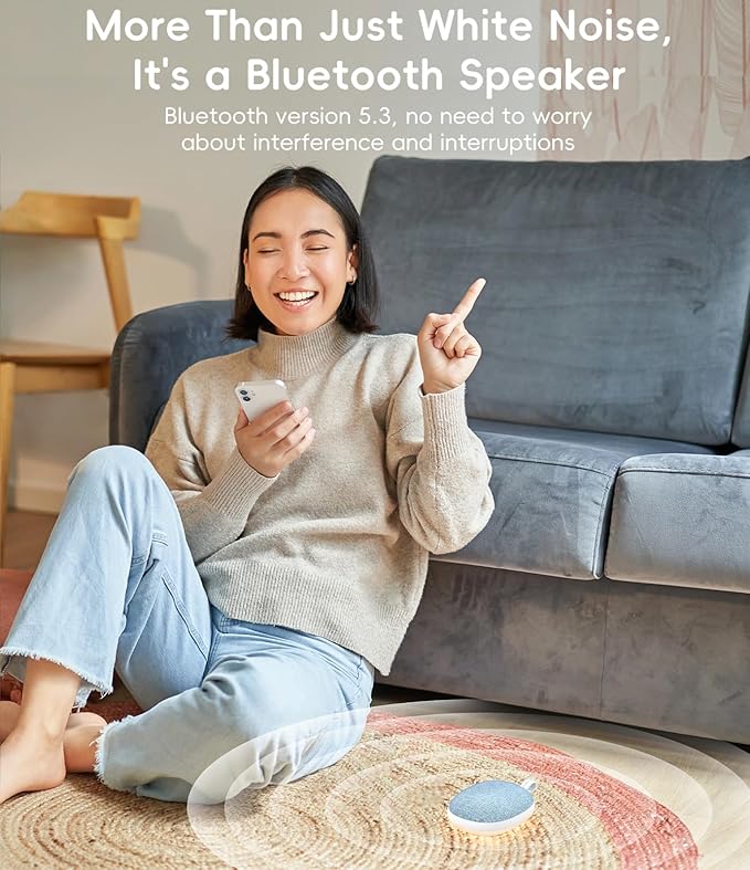 Portable White Noise Sound Machine: Baby Sleep Soother, Bluetooth Speaker, Rechargeable Battery, 4-Speed Timer, 6 Soothing Sounds Adult Therapy Aid for Trave (Blue, Portable) - Bloomnest