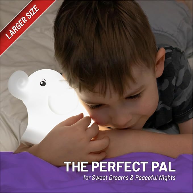 LumiPets Eggbert the Elephant Squishy Night Light for Kids | Silicone Nightlight with Tap, Remote Control | Rechargeable Color Changing Animal Light for Girls & Boys | Portable Mood Lamp With USB Cord - Bloomnest
