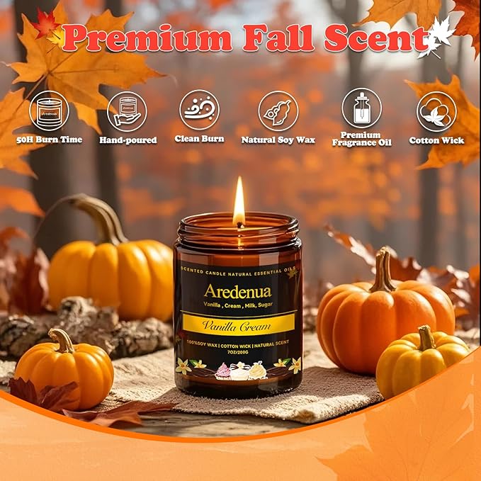 Vanilla Cream Candle – Soy Scented Candle for Home, Relaxation & Stress Relief, Clean Long Lasting Burn, Aromatherapy Candle for Women & Men, Sweet Cozy Vanilla Gift - Bloomnest